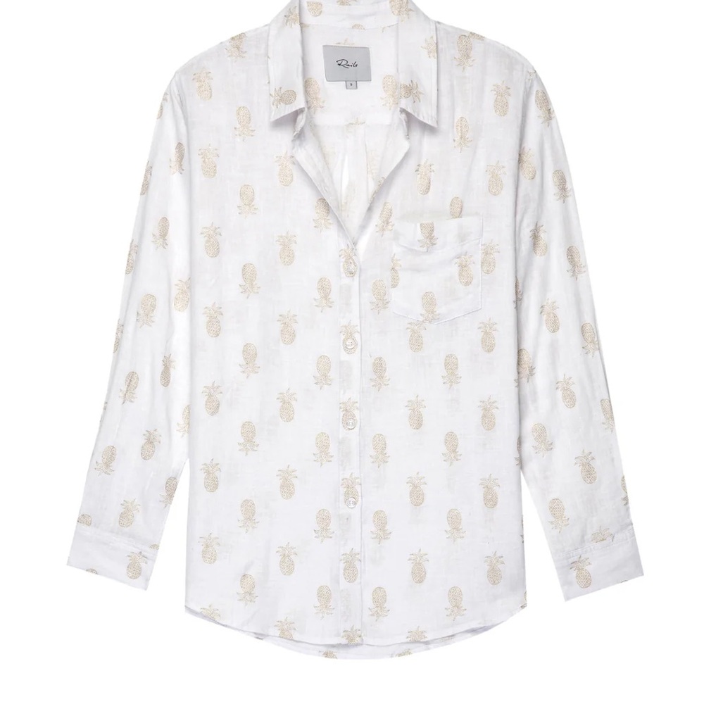 Rails White and Beige Pineapple Print Button Down Linen Shirt